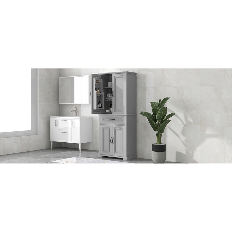 Versatile Bathroom Storage Cabinet With Multiple Compartments And Adjustable Shelf, Gray