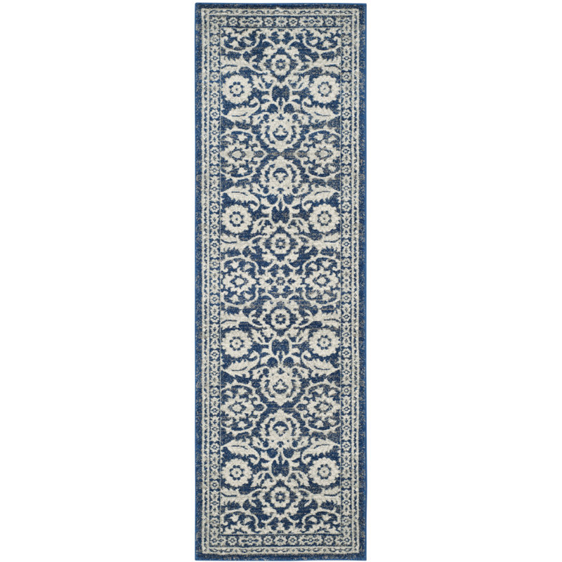 Tapis bleu / gris / ivoire Jodell, Tapis de couloir 2 pi 2 po x 9 pi