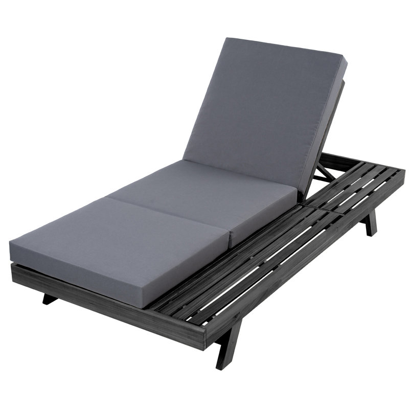 Méridienne en bois massif, coussin triple pliable gris foncé, 4 positions pour une assise extérieure confortable et un bain de soleil dans la cour