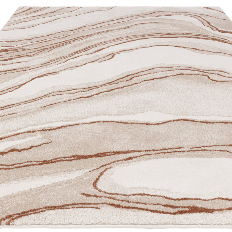 Decara Quartz Abstract High-Low Terracotta/Beige Area Rug, Rectangle 120 x 170 cm