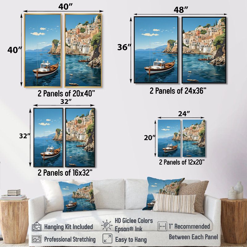 Art mural sur toile bleu Capri, 36" H x 48" W, Impression encadrée flottante, Noir, noir, noir, noir