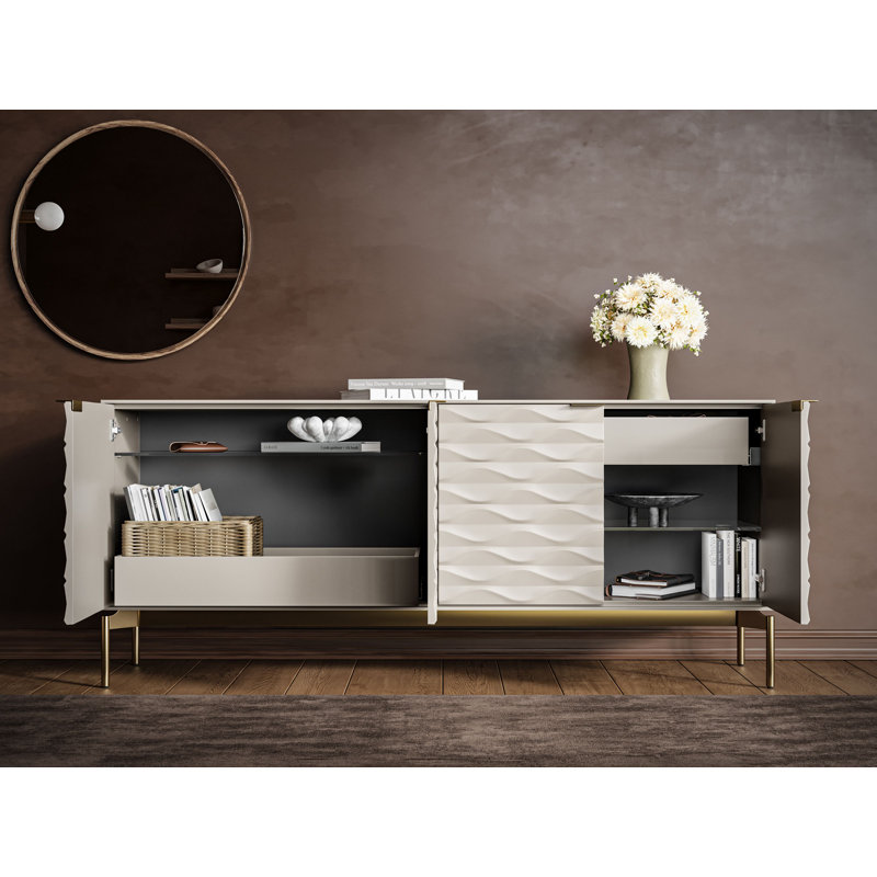 Ripple 79.5'' W Sideboard, Stone/Brushed Brass