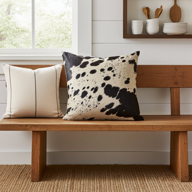 Coussin imprimé animal en cuir de vache, 24 po x 24 po