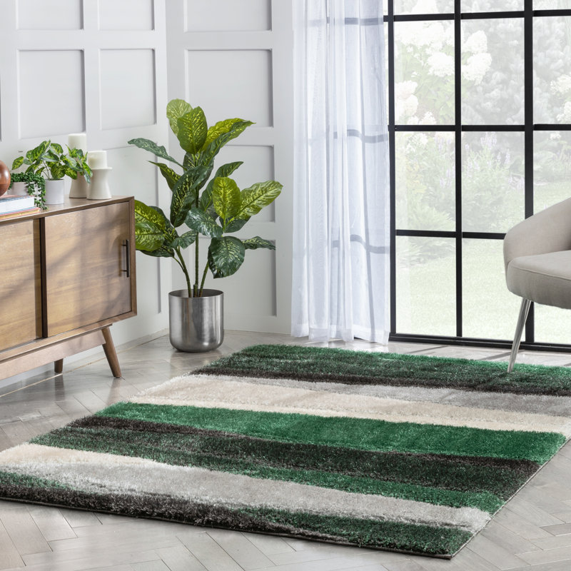 San Francisco 3D Textured Green/Dark Grey Rug, Rectangle 160 x 220cm
