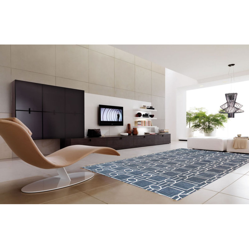 Tapis gris / blanc en laine touffeté à la main à motif géométrique, Rectangle 5 pi 6 po x 8 pi 6 po