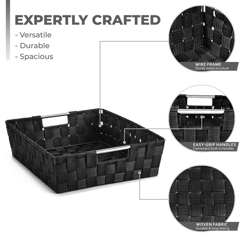 Sorbus Set of 9 Large Storage Baskets for Organizing, Mesh Hand-Woven Storage Organizers (), Black