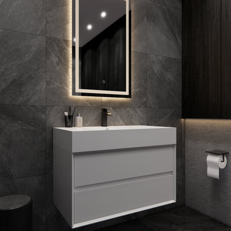 Albizu 35.5" Wall-Mounted Single Bathroom Vanity, White