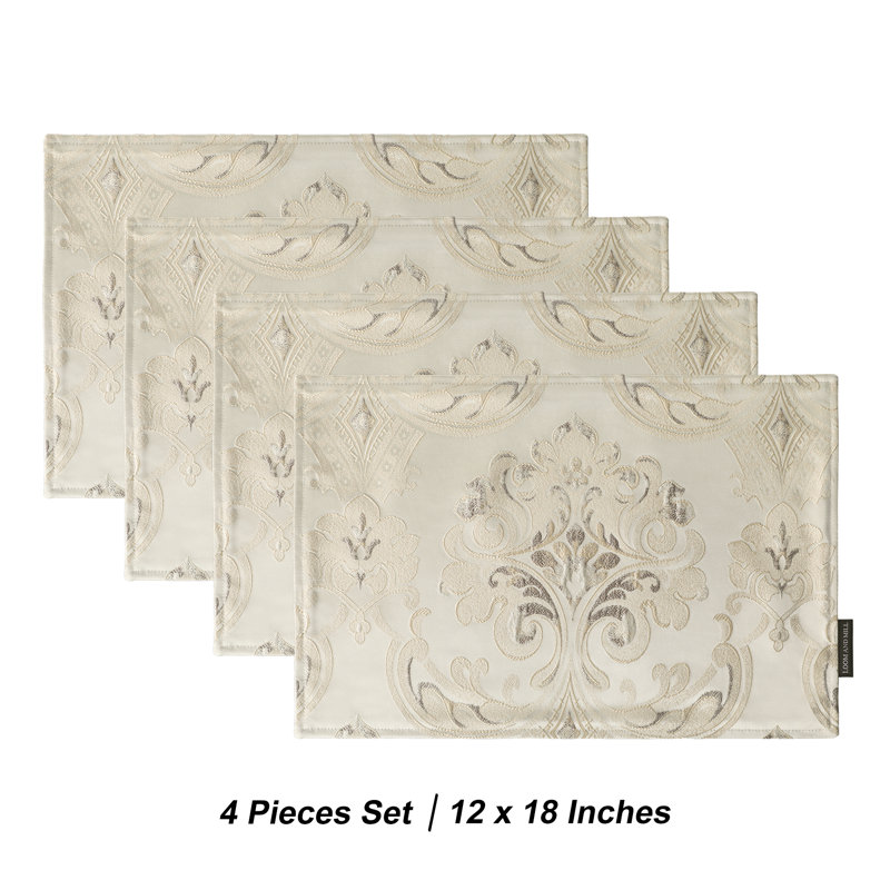 High Pick Density Fabric Damask Rectangle Placemat, 4