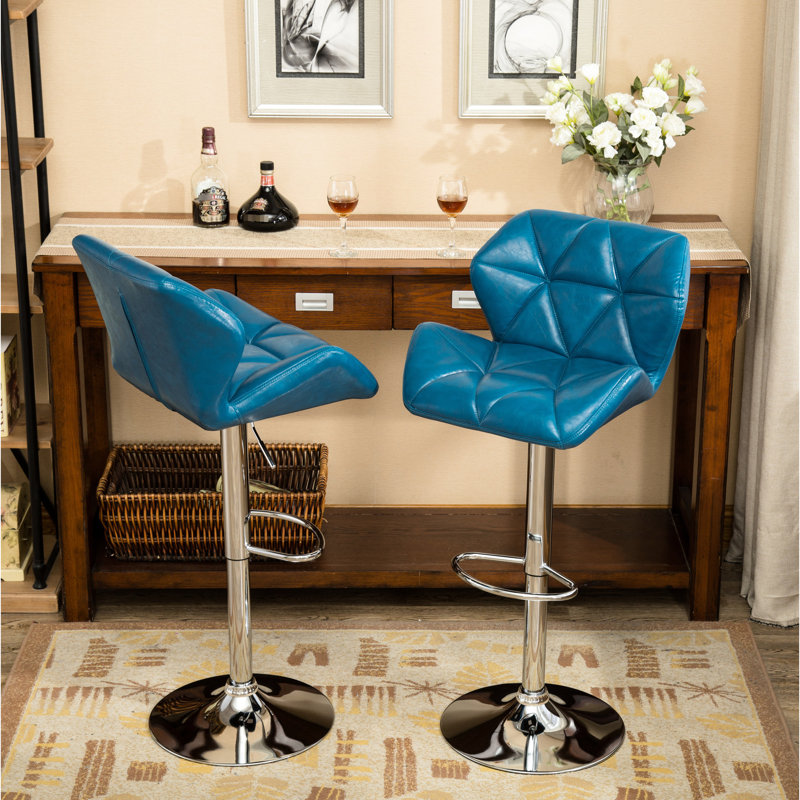 2 tabourets de bar contemporains bleus - hauteur réglable avec siège en cuir d'unité centrale et repose-pieds de soutien à rotation hydraulique à 360 degrés pour un confort optimal