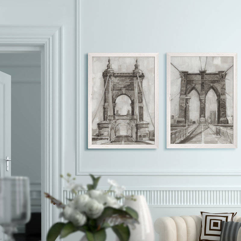 «Bridge Crossing I», ensemble de 2 reproductions d'art encadrées, H 24 po x l 18 po x P 1,25 po, Toile blanche encadrée