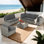 Ensemble de conversation modulaire en osier 7 pièces avec coussins et table basse All Weather