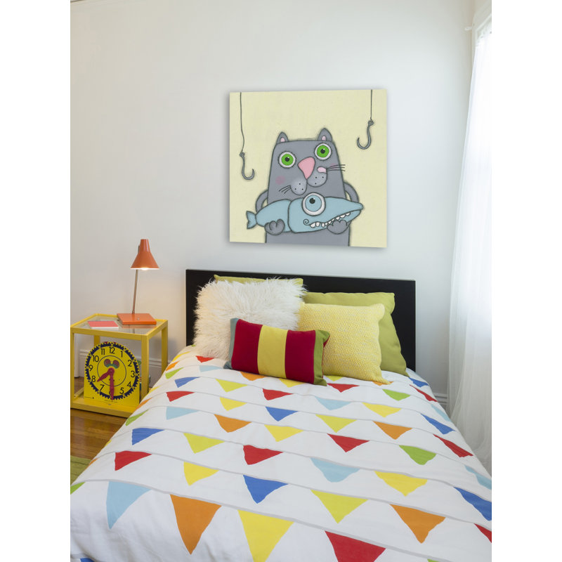 «Cat with Fish», reproduction sur toile tendue, H 18 po x l 18 po x P 1,5 po
