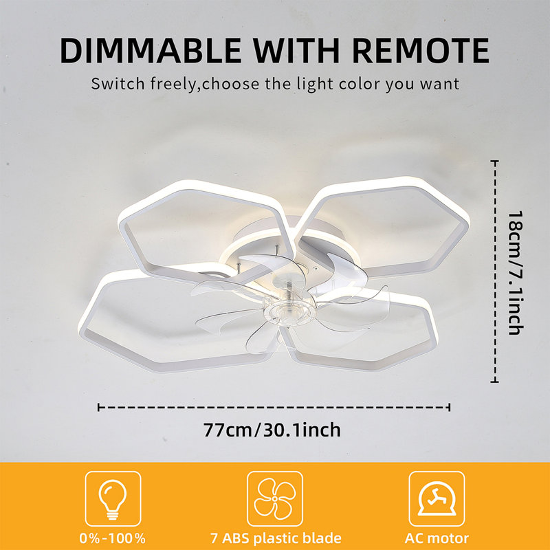 Ventilateur de plafond 30 pouces avec lumières DEL à télécommande à intensité variable, ventilateur à 6 vitesses