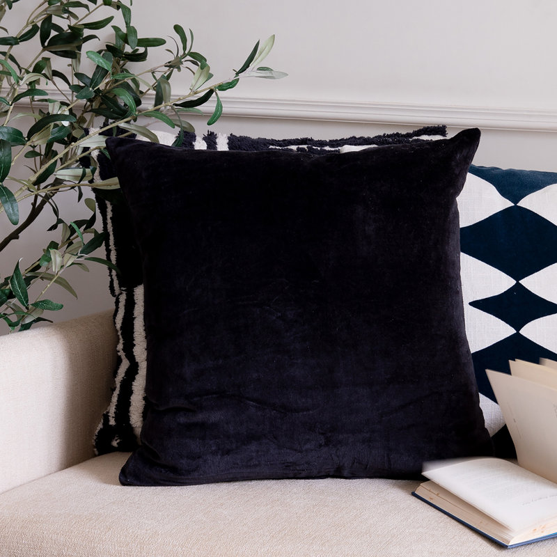 Housse de coussin décoratif en velours moderne faite à la main, Onyx, polyester