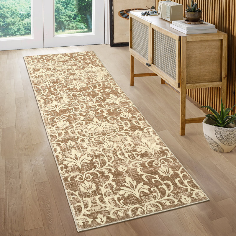 Vintage Damascus Floral Area Rugs, Machine Washable Non-Slip Carpet for Living Room, Bedroom, Home, Rectangle 4'9" x 6'9"