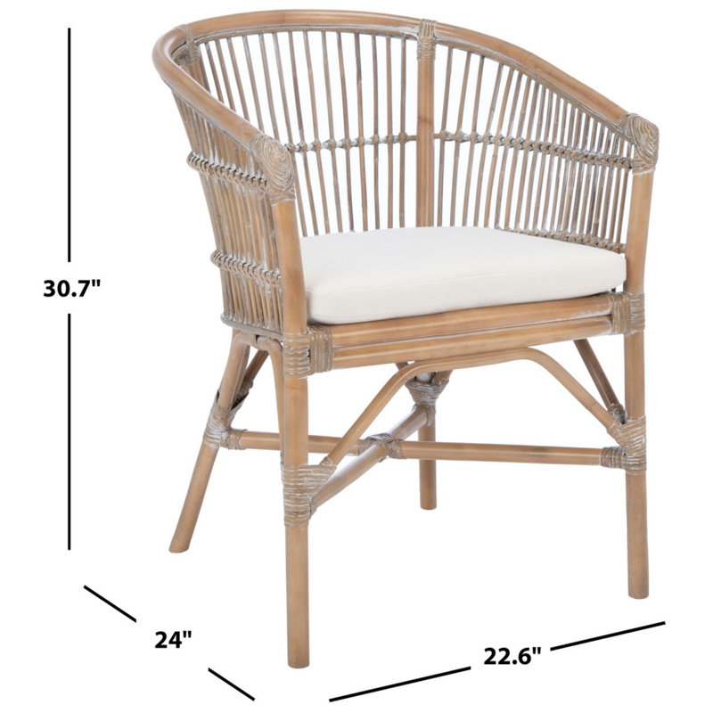 Chaise d'appoint en rotin avec coussin Milian, Gris blanc délavé