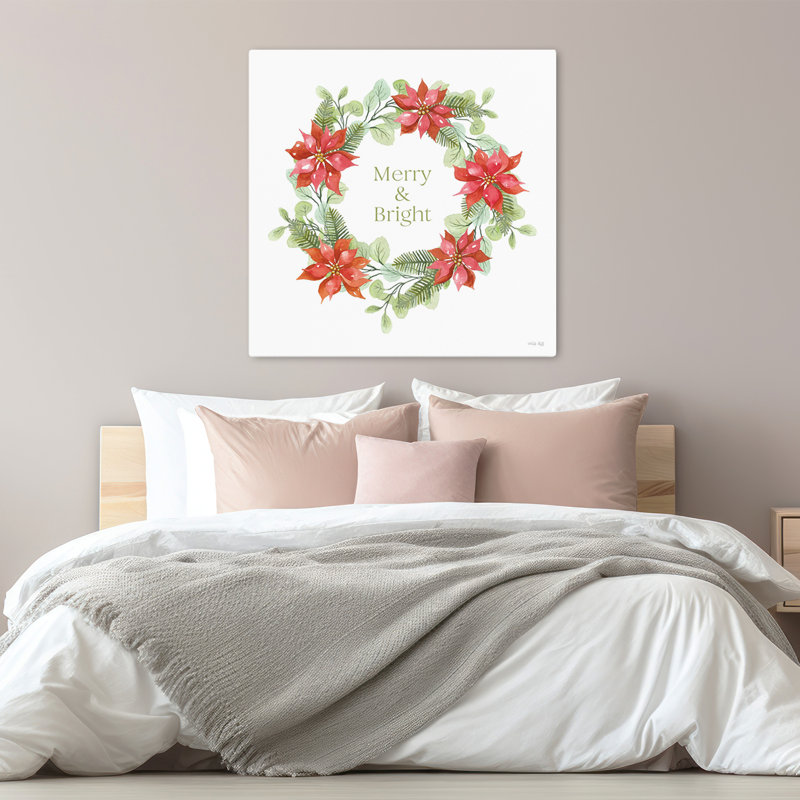 Couronne de poinsettia joyeuse et lumineuse, H 32 po x l 32 po