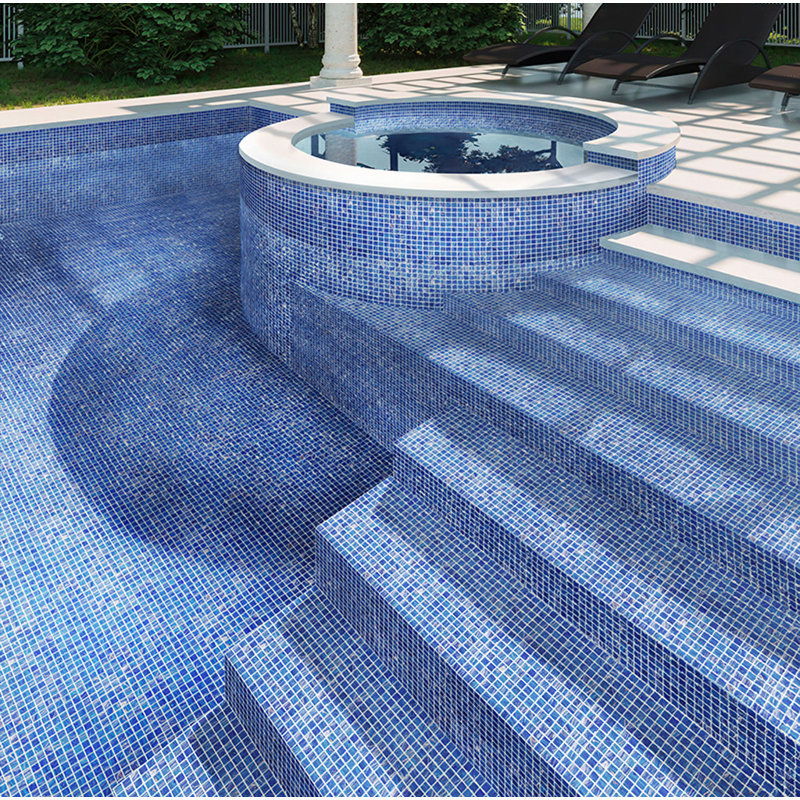 Celestial 0.8" x 0.8" Glass Grid Mosaic Wall & Floor Tile, Blue-Green