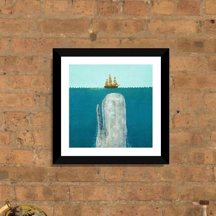 «The Whale Square», reproduction d'art graphique, H 16 po x l 16 po, Impression encadrée, Noir