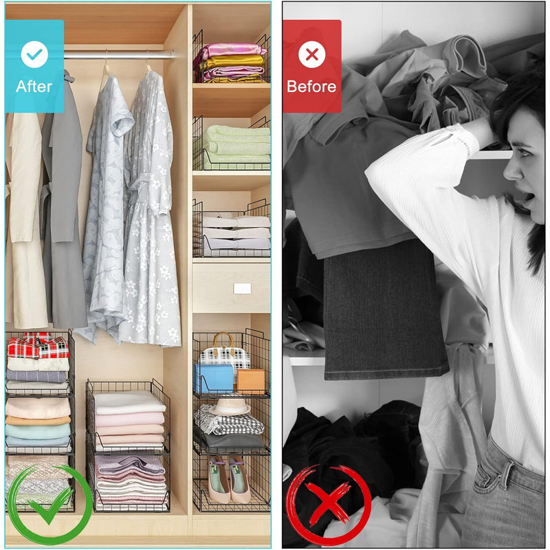 5-Tier Stackable Closet Organizer Shelf Foldable Metal Storage Bins