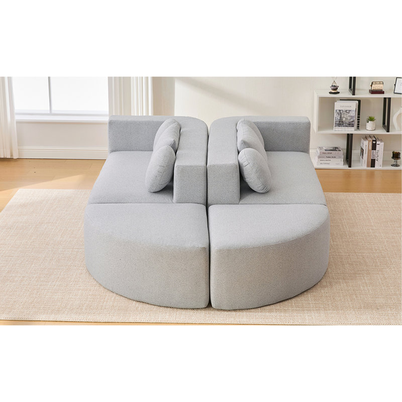 Canapé modulaire gris désossé de 114,9 po avec disposition personnalisable, modules incurvés uniques et revêtement à boucles douces - fonctionnalité combinée, design et sièges confortables