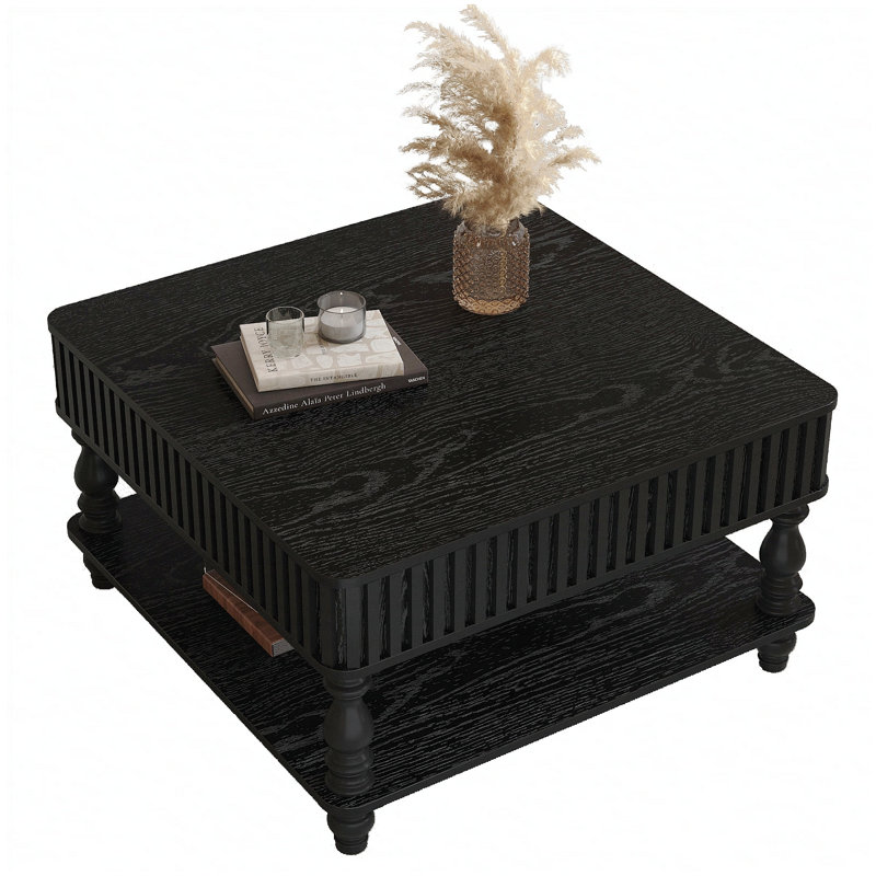 Square Fluted Lift-Top Coffee Table with Hidden & Open Storage, 18.11" H x 31.5" W x 31.5" D, Walnut