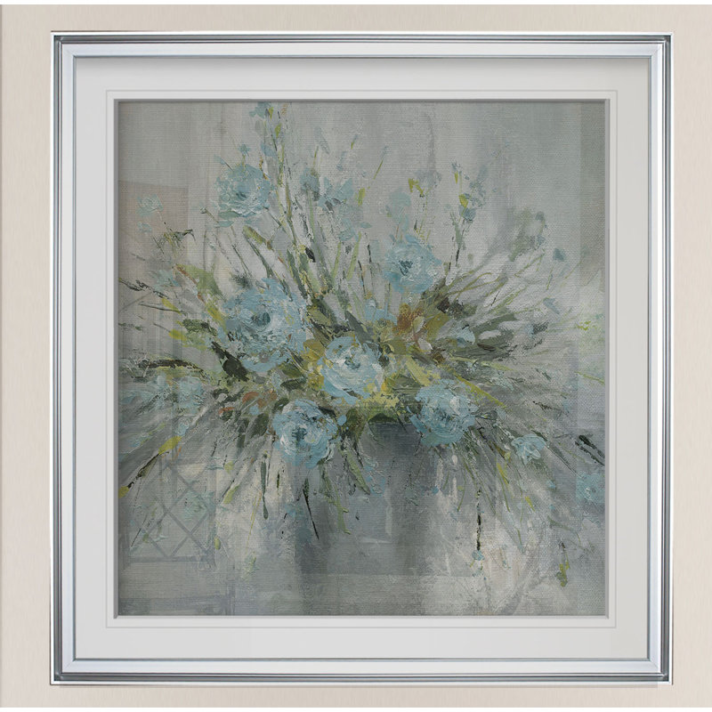 « bouquet de bleu », peinture, H 28 po x l 28 po x P 2 po, Cadre argenté