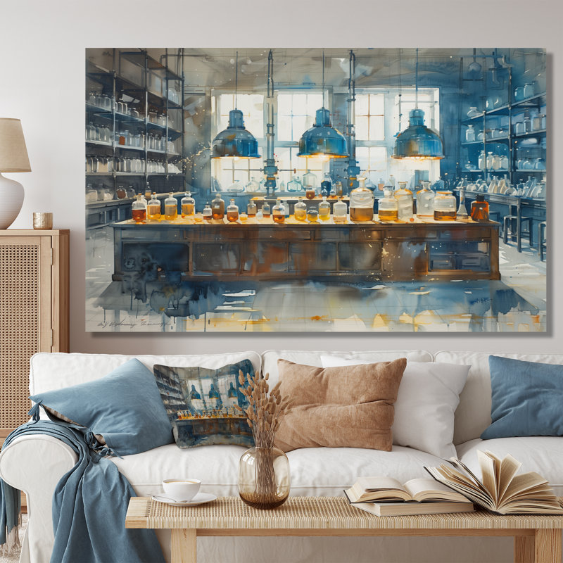 Salon d'art mural bleu et jaune, Toile tendue, 40" H x 60" W
