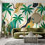 Papier peint palmiers tropicaux avec vagues abstraites vertes et bleu sarcelle-294497086-294497087