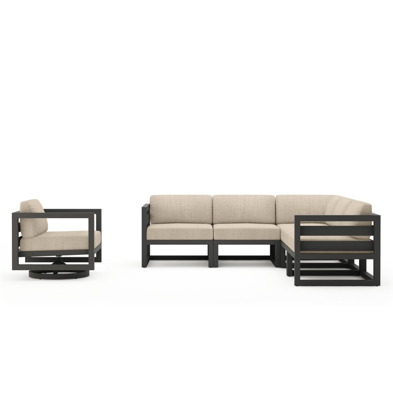 Avion 6 Piece Sectional Set With Swivel, Slate, Canvas Flax Sunbrella® Canvas