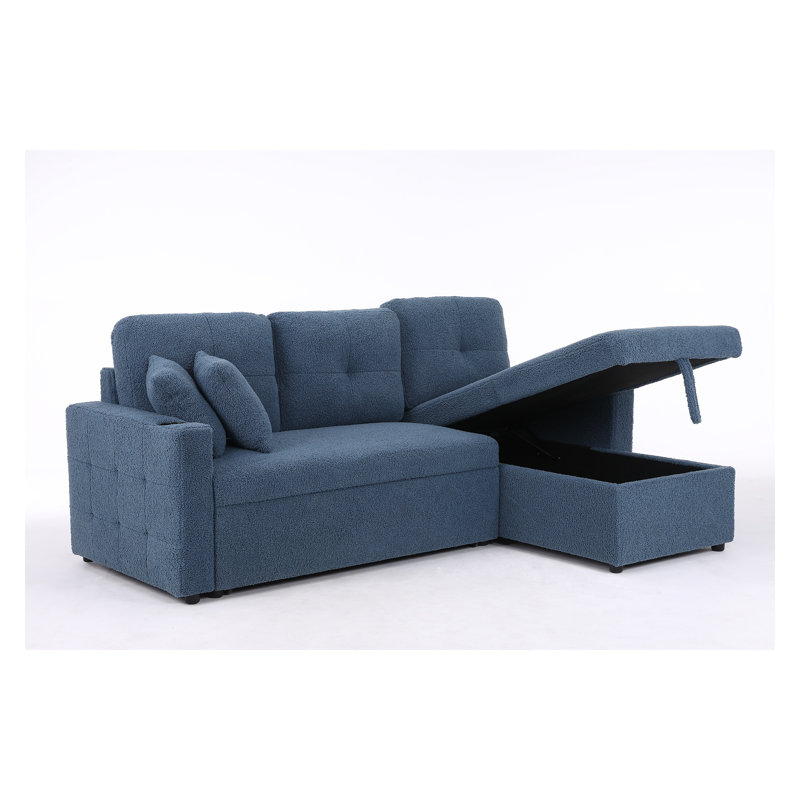 Canapé-lit modulaire avec méridienne avec rangement Lambswool, Laine verte