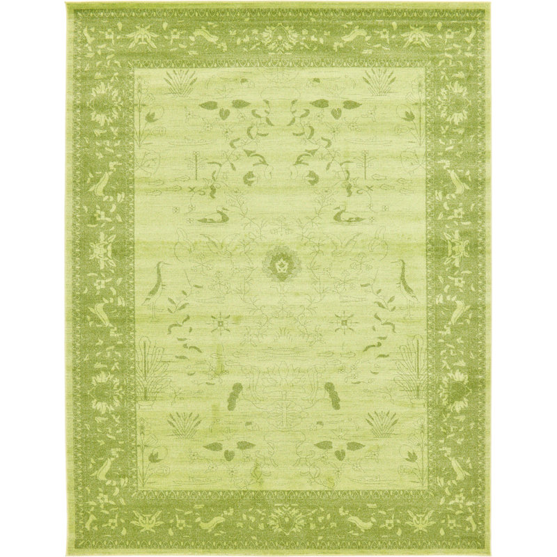 Tapis vert clair à motif botanique Godina, Rectangle 10 pi 6 po x 16 pi 5 po
