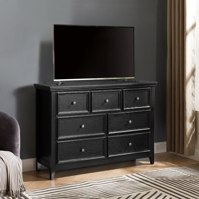 Armoire 7 tiroirs pour le rangement des vêtements - Commode noire avec dispositif de basculement et 7 compartiments spacieux pour le salon
