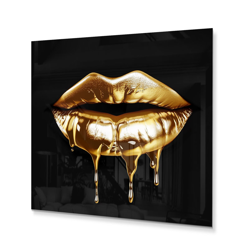 Gold Lips of Luxury V - impression sans cadre sur métal, H 16 po x l 16 po x P 1 po