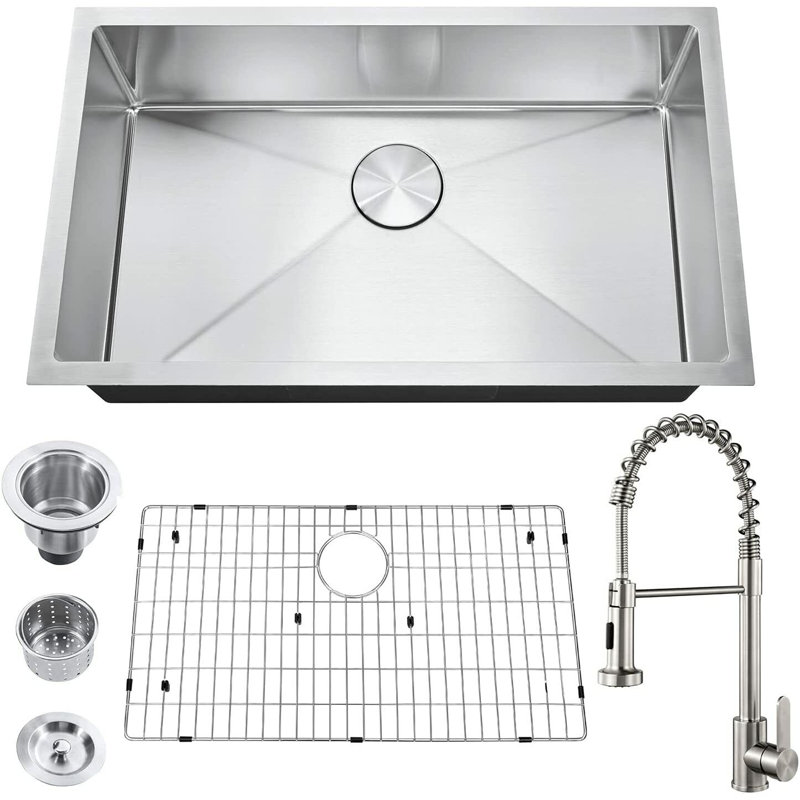 Évier de cuisine encastré à simple cuve 30 x 18 po en acier inoxydable 304 avec robinet