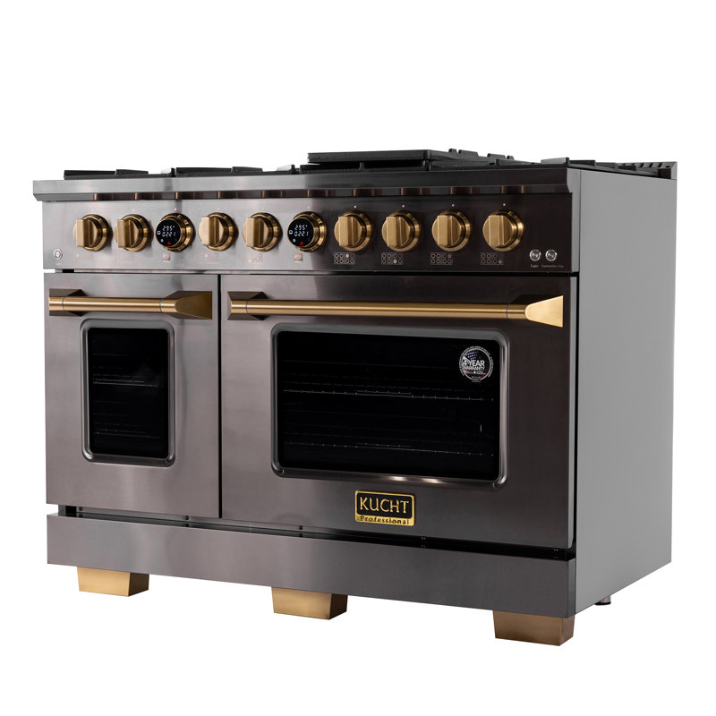 48 in. 6.7 cu. ft. 8 Burners Dual Fuel Range with Kucht Horus Thermostat, Stainless Steel/Gold, Liquid Propane