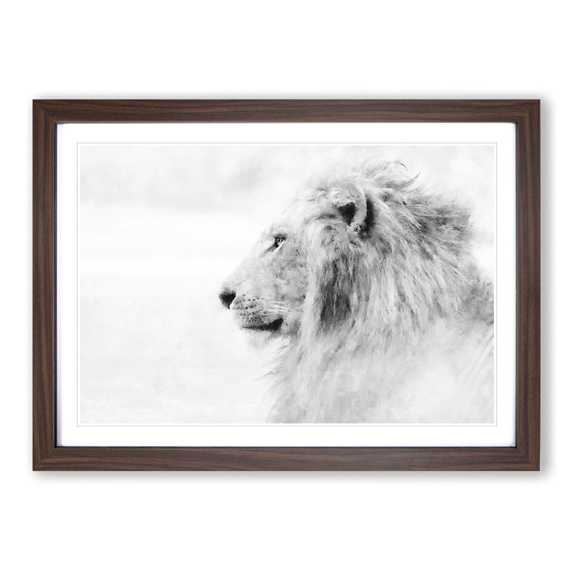 A Lion - Single Picture Frame Painting on MDF, Walnut, 24cm H x 33cm W x 2cm D