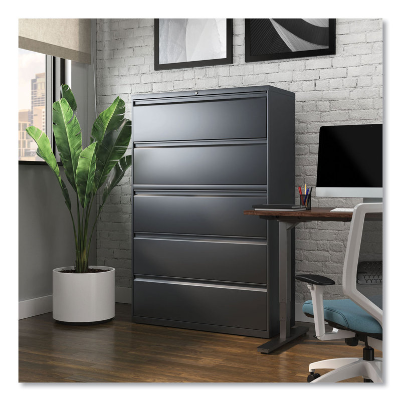 Charcoal 42'' Wide 5-Drawer Lockable Steel File Cabinet
