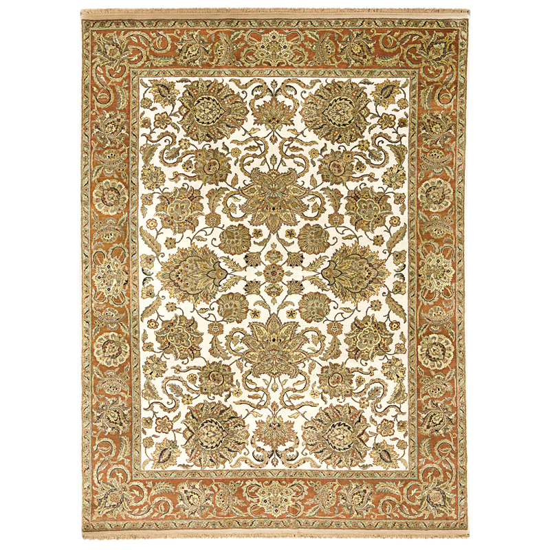 Tapis ivoire et rouille de haute qualité noué à la main