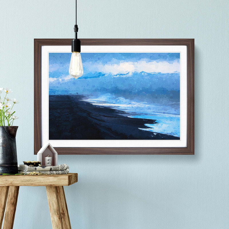 Mountain Beach in Abstract - Picture Frame Painting Print, Walnut Framed, 27cm H x 36cm W x 2cm D