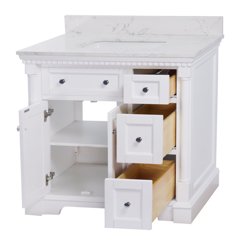 Ensemble de meuble-lavabo simple 36 po Fossen, Blanc, Marbre d'ingénierie