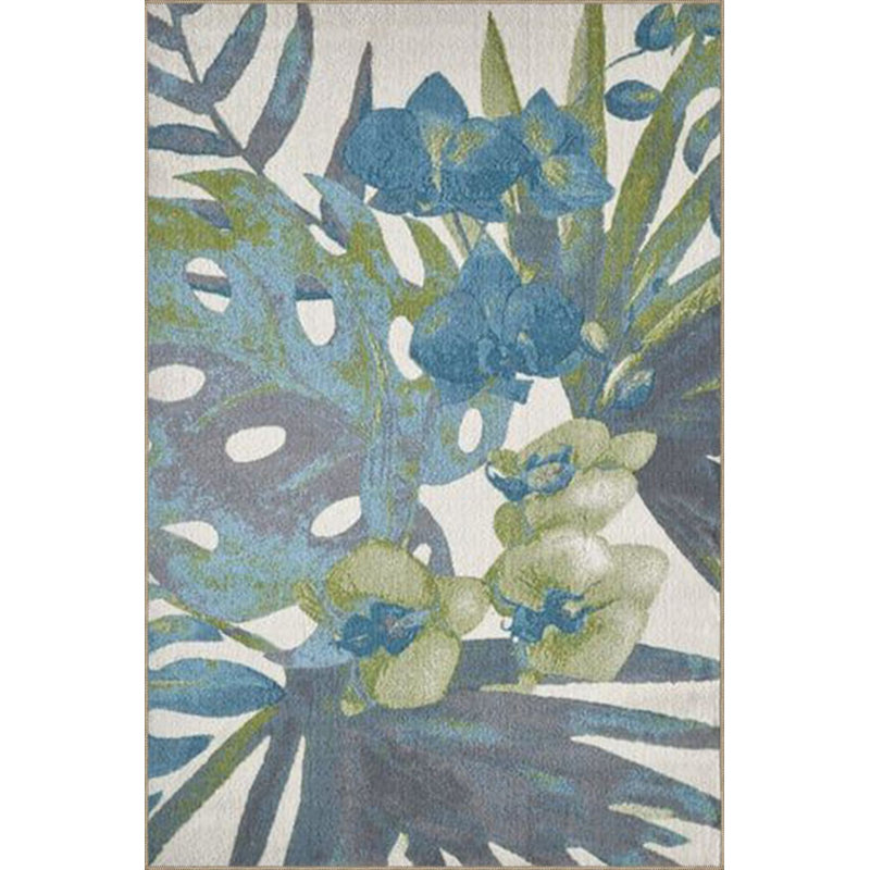Tapis bleu lavable traditionnel à motif floral bleu, Sous-tapis carré 3 pi 3 po inclus