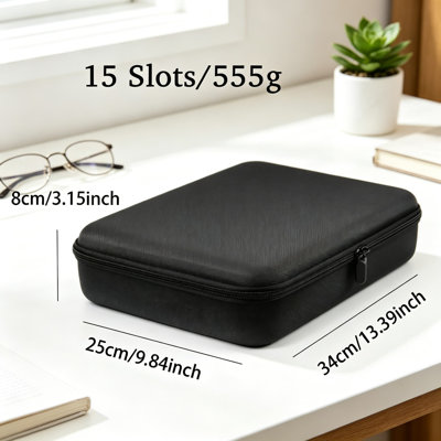 Étui rigide pour hommes et femmes, boîte de rangement à fermeture à glissière en nylon à 15 fentes avec coussin en mousse compressible souple, étui de protection portable pour collectionneurs