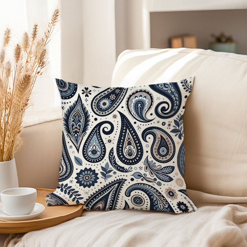 Abstract Navy Blue Paisley Pattern I Bohemian, 20"H x 20"W