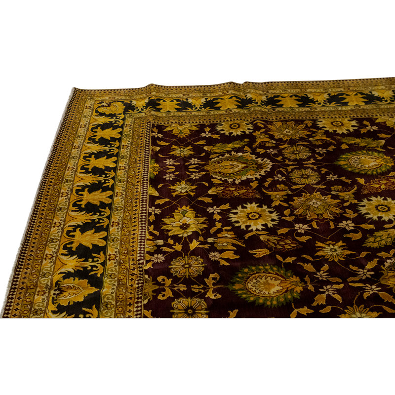 Tapis aubergine / noir en laine noué à la main de conception unique 12 pi 1 po x 15 pi 2 po