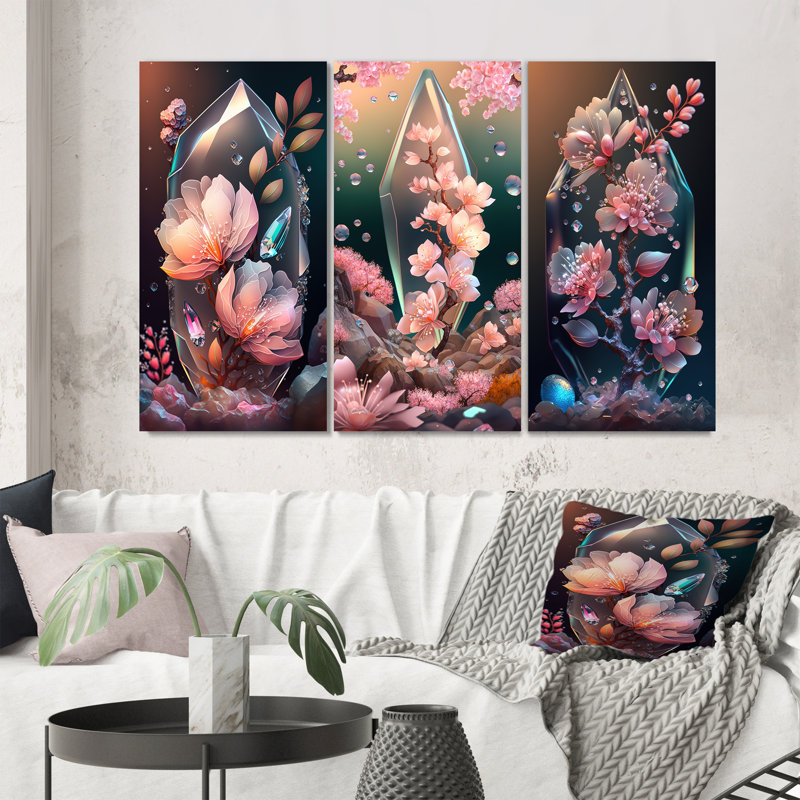 «Cherry Blossums», 3 pièces sur toile, Toile tendue, H 28 po x l 36 po