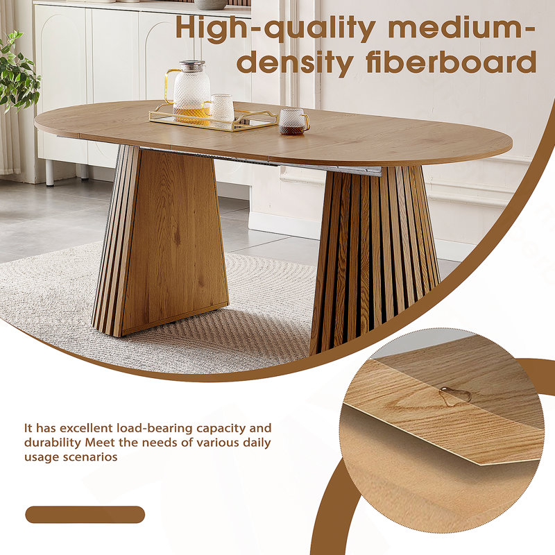 Table de salle à manger en bois, flexible et extensible, multifonctionnelle et peu encombrante, conception ovale tendance et pieds de table à lattes, table de thé ou bureau, belle et pratique