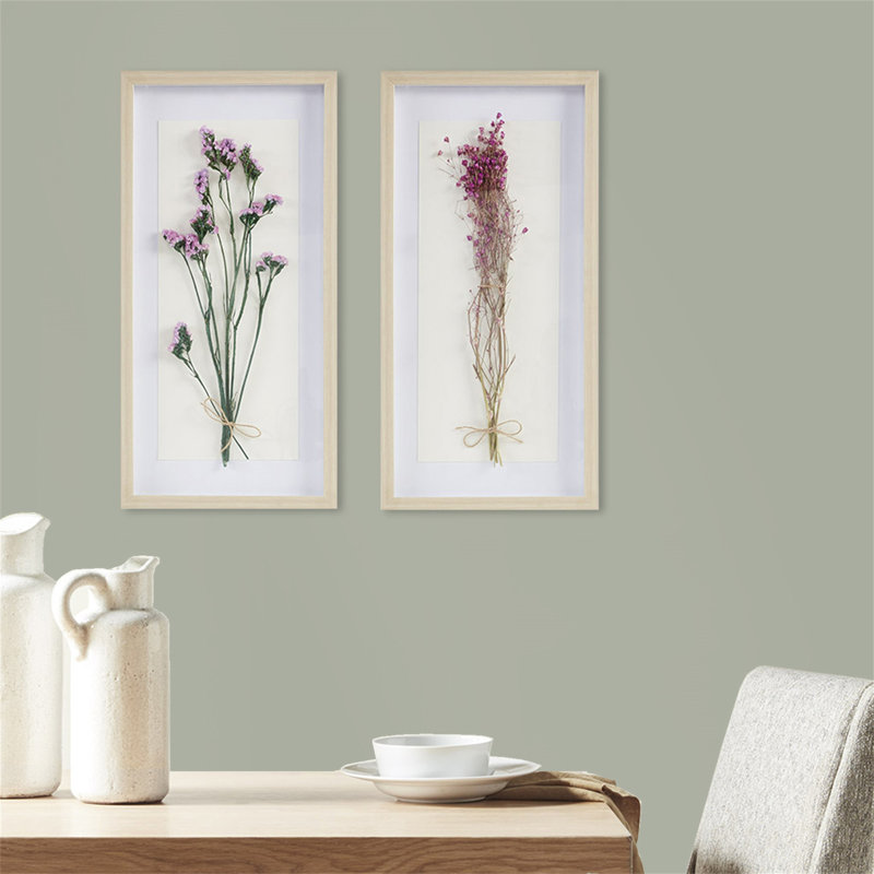 Natural Wood Frame Dried Flower Shadow Box Wall Art Set