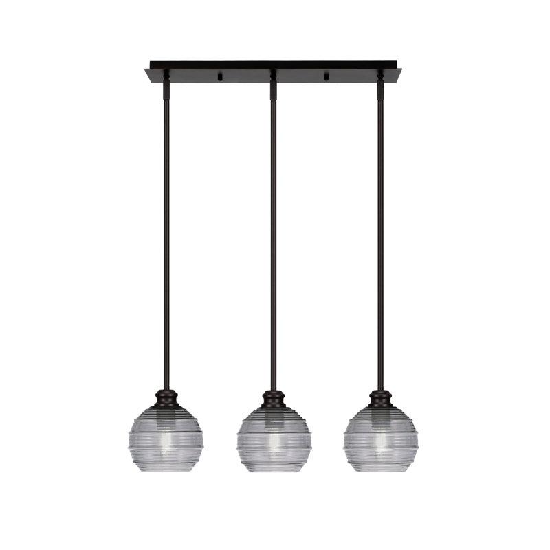 Luminaire suspendu linéaire à 3 lumières Edge avec verre nervuré 6 po Edge, Espresso, Fumée nervurée