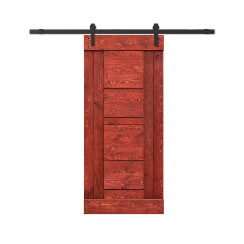 Cherry Red Solid Wood Barn Door Kit with Matte Black Hardware